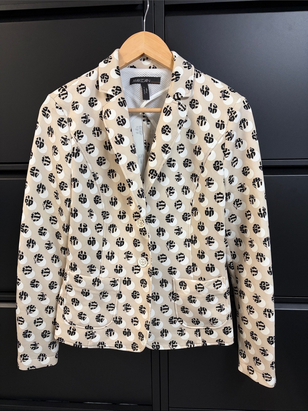 Marc Cain Cream Blazer with Black Geometric Print